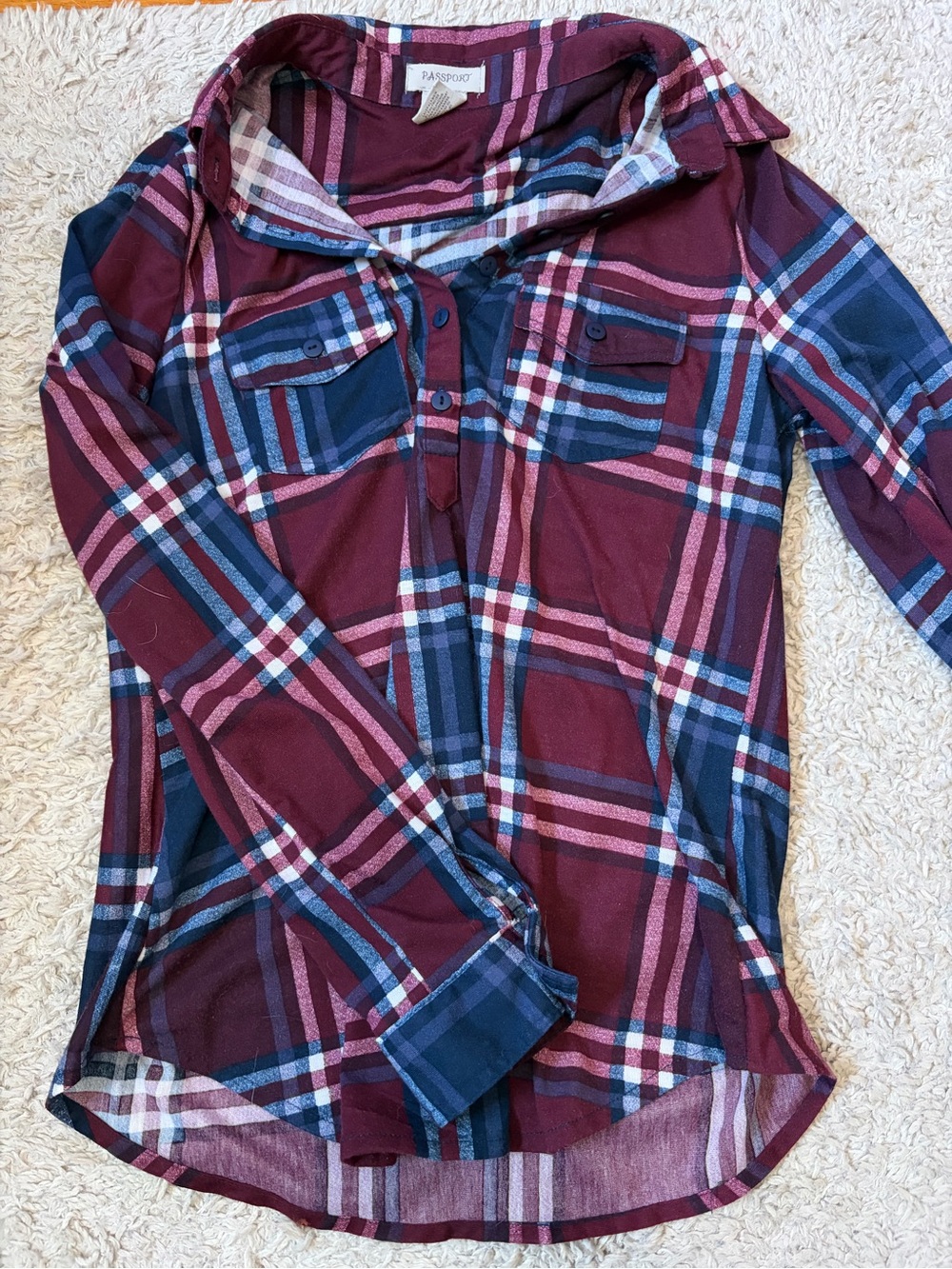 Passport Women’s ' Maroon and Navy Plaid Button-Down Shirt